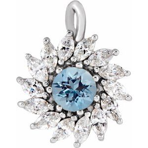 Platinum Natural Aquamarine & 5/8 CTW Natural Diamond Halo-Style Pendant