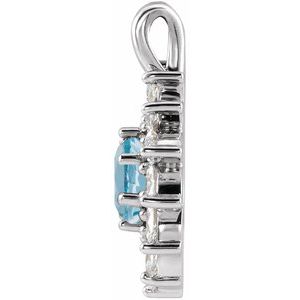 Sterling Silver Natural Aquamarine & 1/2 CTW Natural Diamond Halo-Style Pendant