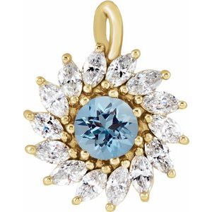 14K Yellow Gold Natural Aquamarine & 5/8 CTW Natural Diamond Halo-Style Pendant