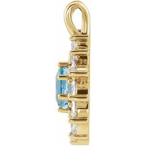 14K Yellow Gold Natural Aquamarine & 1/2 CTW Natural Diamond Halo-Style Pendant