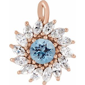 14K Rose Gold Natural Aquamarine & 5/8 CTW Natural Diamond Halo-Style Pendant