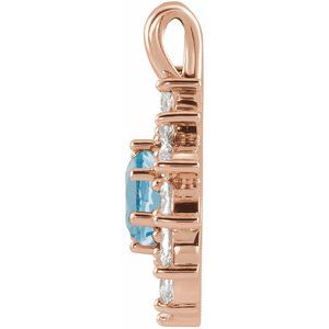 14K Rose Gold Natural Aquamarine & 5/8 CTW Natural Diamond Halo-Style Pendant
