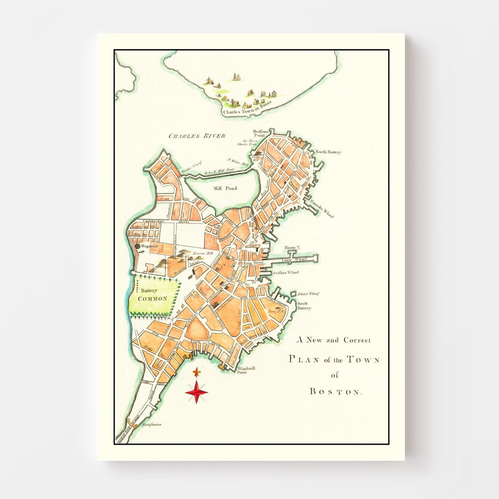 Vintage Map of Boston, Massachusetts 1775
