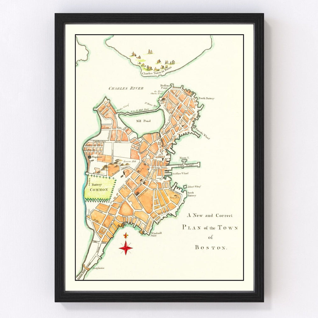 Vintage Map of Boston, Massachusetts 1775