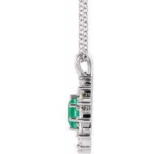 Platinum Natural Emerald & 5/8 CTW Natural Diamond Halo-Style 16-18" Necklace
