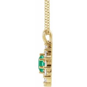 14K Yellow Gold Lab-Grown Emerald & 5/8 CTW Natural Diamond Halo-Style 16-18" Necklace