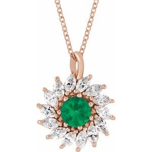 14K Rose Gold Lab-Grown Emerald & 5/8 CTW Natural Diamond Halo-Style 16-18" Necklace
