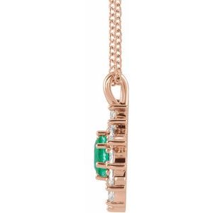 14K Rose Gold Lab-Grown Emerald & 1/2 CTW Natural Diamond Halo-Style 16-18" Necklace