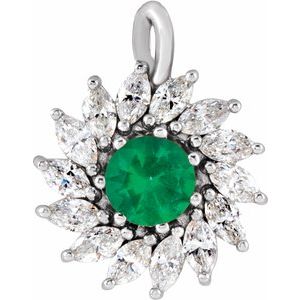 Platinum Lab-Grown Emerald & 5/8 CTW Natural Diamond Halo-Style Pendant