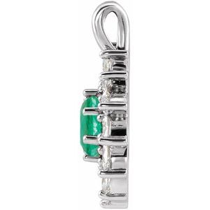 14K White Gold Lab-Grown Emerald & 5/8 CTW Natural Diamond Halo-Style Pendant