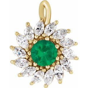 14K Yellow Gold Natural Emerald & 1/2 CTW Natural Diamond Halo-Style Pendant
