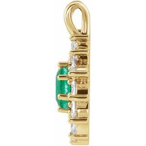 14K Yellow Gold Lab-Grown Emerald & 1/2 CTW Natural Diamond Halo-Style Pendant