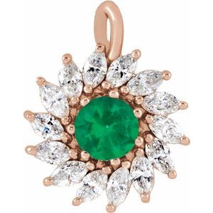 14K Rose Gold Lab-Grown Emerald & 5/8 CTW Natural Diamond Halo-Style Pendant