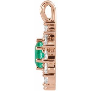 14K Rose Gold Lab-Grown Emerald & 1/2 CTW Natural Diamond Halo-Style Pendant