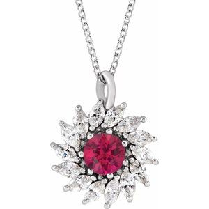 Sterling Silver Natural Ruby & 5/8 CTW Natural Diamond Halo-Style 16-18" Necklace