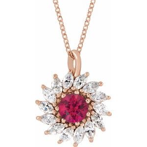 14K Rose Gold Lab-Grown Ruby & 1/2 CTW Natural Diamond Halo-Style 16-18" Necklace