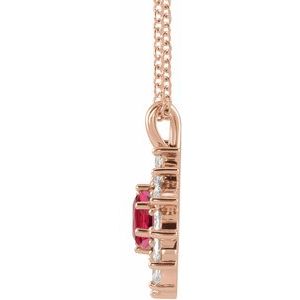 14K Rose Gold Natural Ruby & 1/2 CTW Natural Diamond Halo-Style 16-18" Necklace