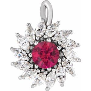 14K White Gold Lab-Grown Ruby & 5/8 CTW Natural Diamond Halo-Style Pendant