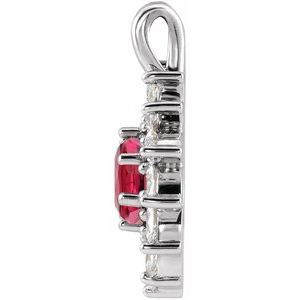 14K White Gold Lab-Grown Ruby & 1/2 CTW Natural Diamond Halo-Style Pendant