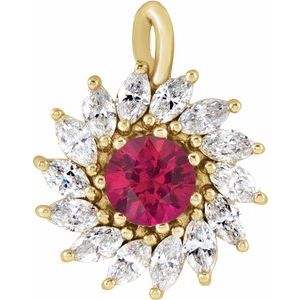 14K Yellow Gold Lab-Grown Ruby & 1/2 CTW Natural Diamond Halo-Style Pendant