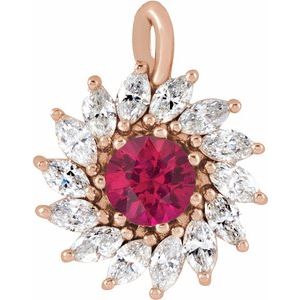 14K Rose Gold Natural Ruby & 5/8 CTW Natural Diamond Halo-Style 16-18" Necklace