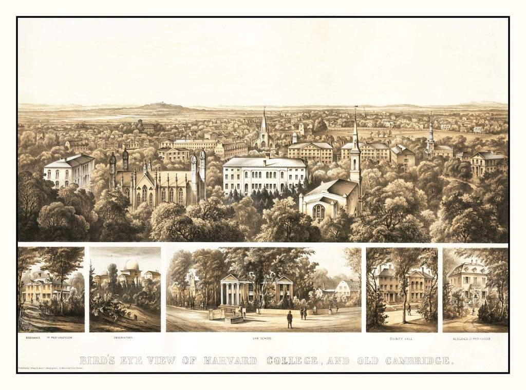 Vintage Bird's Eye View of Harvard 1858
