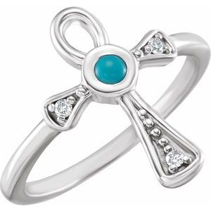 Sterling Silver Natural Turquoise & .04 CTW Natural Diamond Ankh Cross Ring