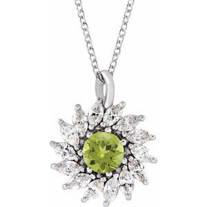 Sterling Silver Natural Peridot & 1/2 CTW Natural Diamond Halo-Style 16-18" Necklace