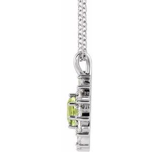 14K White Gold Natural Peridot & 5/8 CTW Natural Diamond Halo-Style 16-18" Necklace