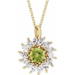 14K Yellow Gold Natural Peridot & 1/2 CTW Natural Diamond Halo-Style 16-18" Necklace
