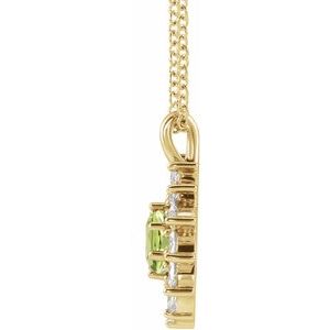 14K Yellow Gold Natural Peridot & 1/2 CTW Natural Diamond Halo-Style 16-18" Necklace