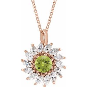 14K Rose Gold Natural Peridot & 5/8 CTW Natural Diamond Halo-Style 16-18" Necklace