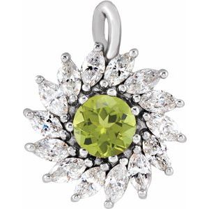 Sterling Silver Natural Peridot & 1/2 CTW Natural Diamond Halo-Style Pendant