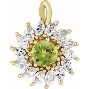 14K Yellow Gold Natural Peridot & 1/2 CTW Natural Diamond Halo-Style Pendant