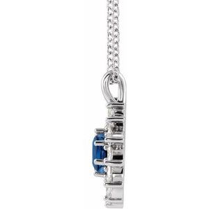 Sterling Silver Lab-Grown Blue Sapphire & 1/2 CTW Natural Diamond Halo-Style 16-18" Necklace