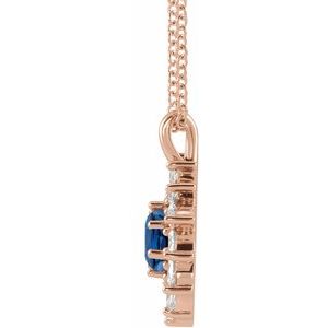 14K Rose Gold Natural Blue Sapphire & 5/8 CTW Natural Diamond Halo-Style 16-18" Necklace