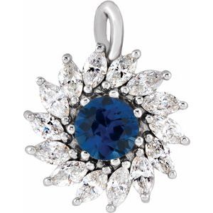 Platinum Natural Blue Sapphire & 1/2 CTW Natural Diamond Halo-Style Pendant