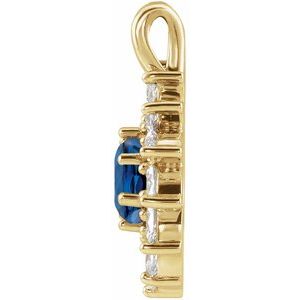 14K Yellow Gold Natural Blue Sapphire & 1/2 CTW Natural Diamond Halo-Style Pendant