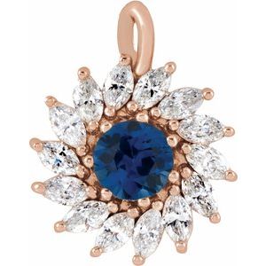 14K Rose Gold Natural Blue Sapphire & 5/8 CTW Natural Diamond Halo-Style Pendant