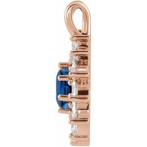 14K Rose Gold Lab-Grown Blue Sapphire & 5/8 CTW Natural Diamond Halo-Style Pendant