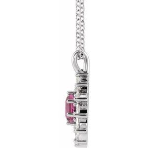 Sterling Silver Natural Pink Tourmaline & 1/2 CTW Natural Diamond Halo-Style 16-18" Necklace