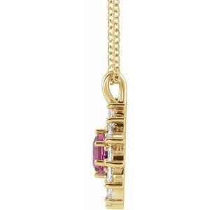 14K Yellow Gold Natural Pink Tourmaline & 1/2 CTW Natural Diamond Halo-Style 16-18" Necklace