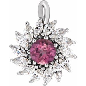 Platinum Natural Pink Tourmaline & 5/8 CTW Natural Diamond Halo-Style Pendant