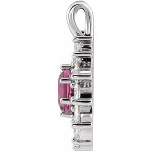 14K White Gold Natural Pink Tourmaline & 5/8 CTW Natural Diamond Halo-Style Pendant