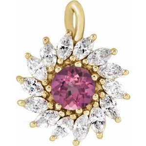 14K Yellow Gold Natural Pink Tourmaline & 1/2 CTW Natural Diamond Halo-Style Pendant