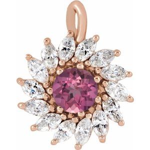 14K Rose Gold Natural Pink Tourmaline & 1/2 CTW Natural Diamond Halo-Style Pendant