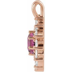 14K Rose Gold Natural Pink Tourmaline & 5/8 CTW Natural Diamond Halo-Style Pendant