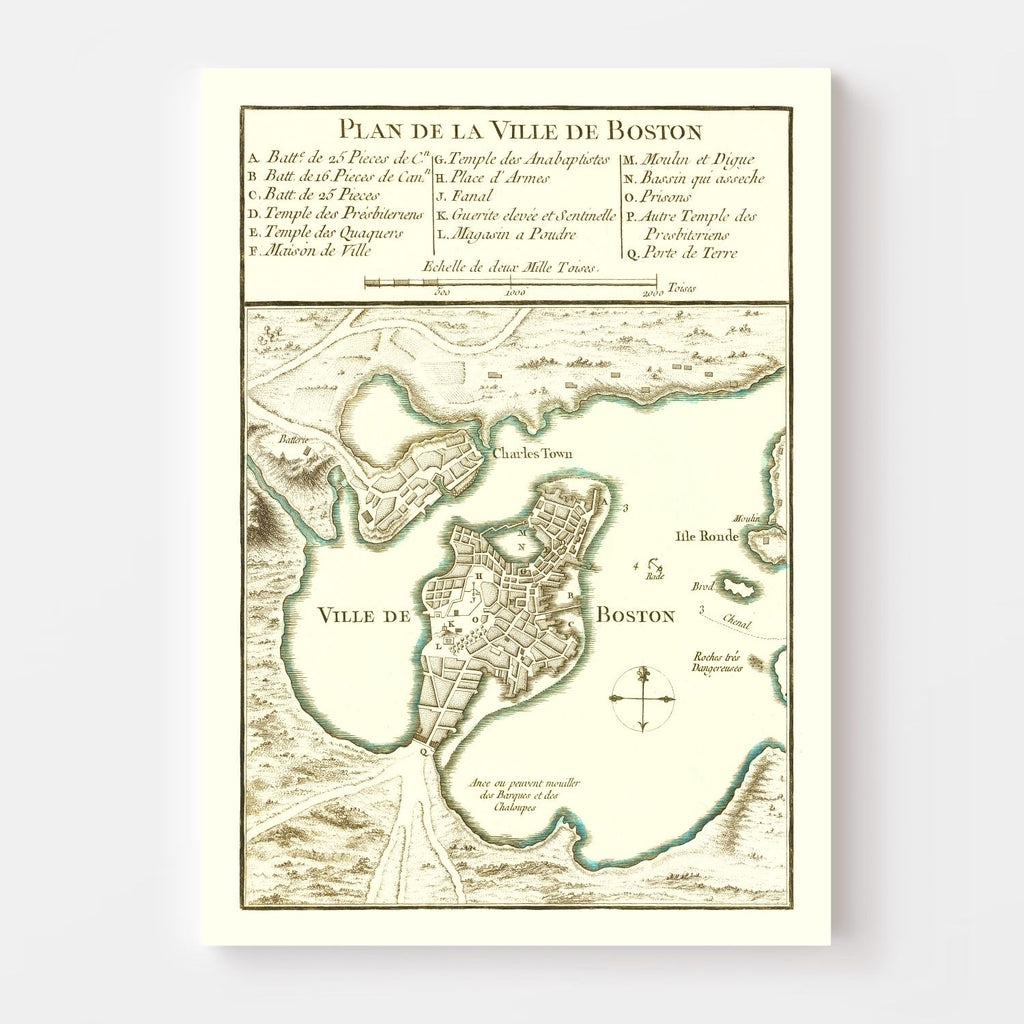Vintage Map of Boston, Massachusetts 1764