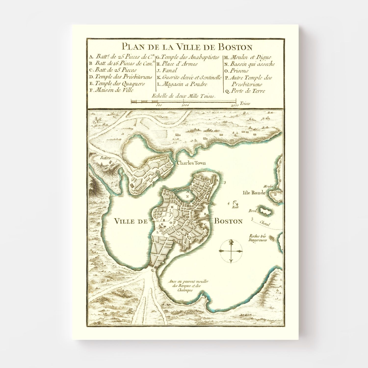 Vintage Map of Boston, Massachusetts 1764
