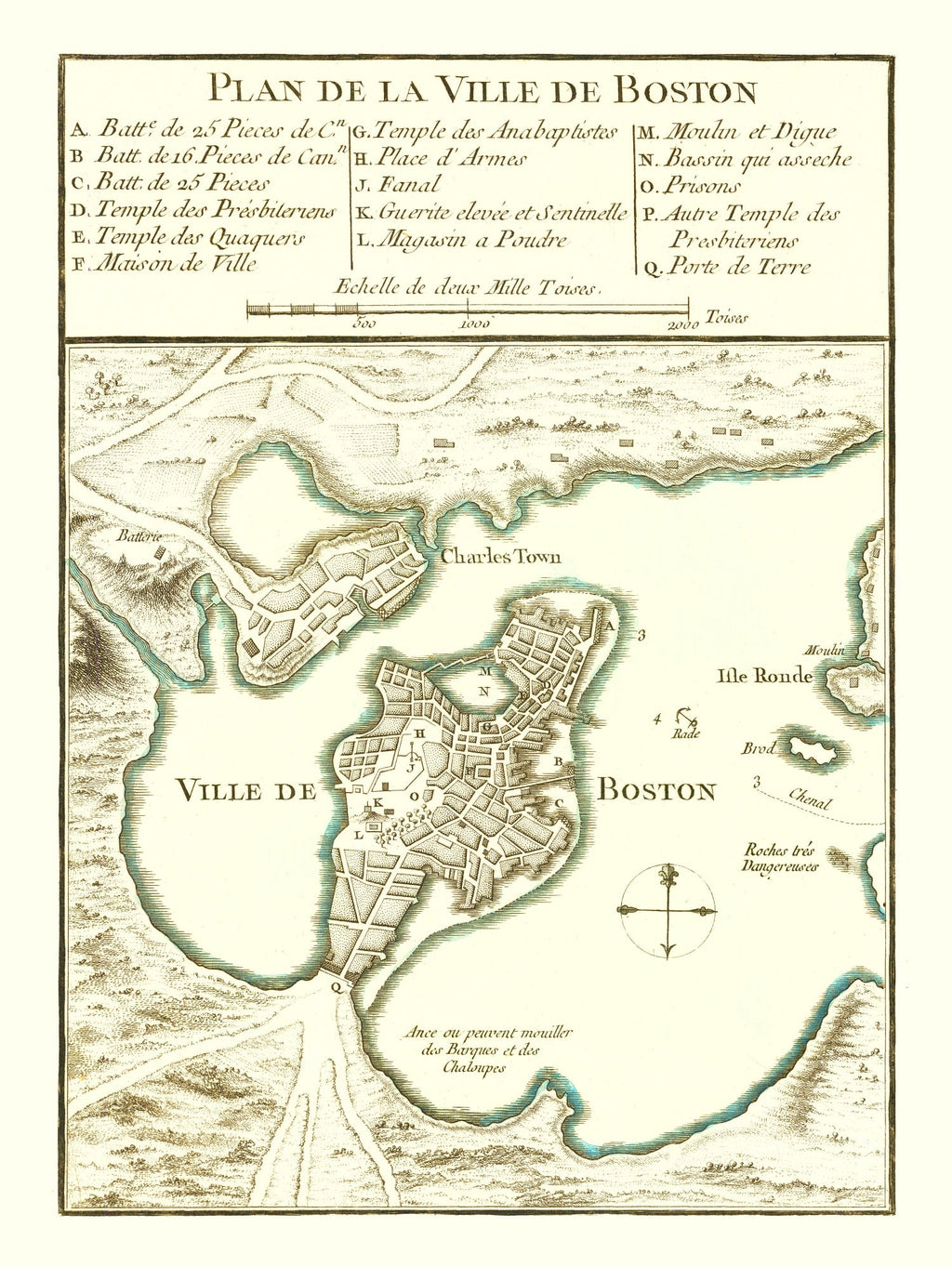 Vintage Map of Boston, Massachusetts 1764